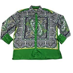 Zara Satin Paisley Boho Artsy Art to Wear Button Down Blouse Women's Size Small